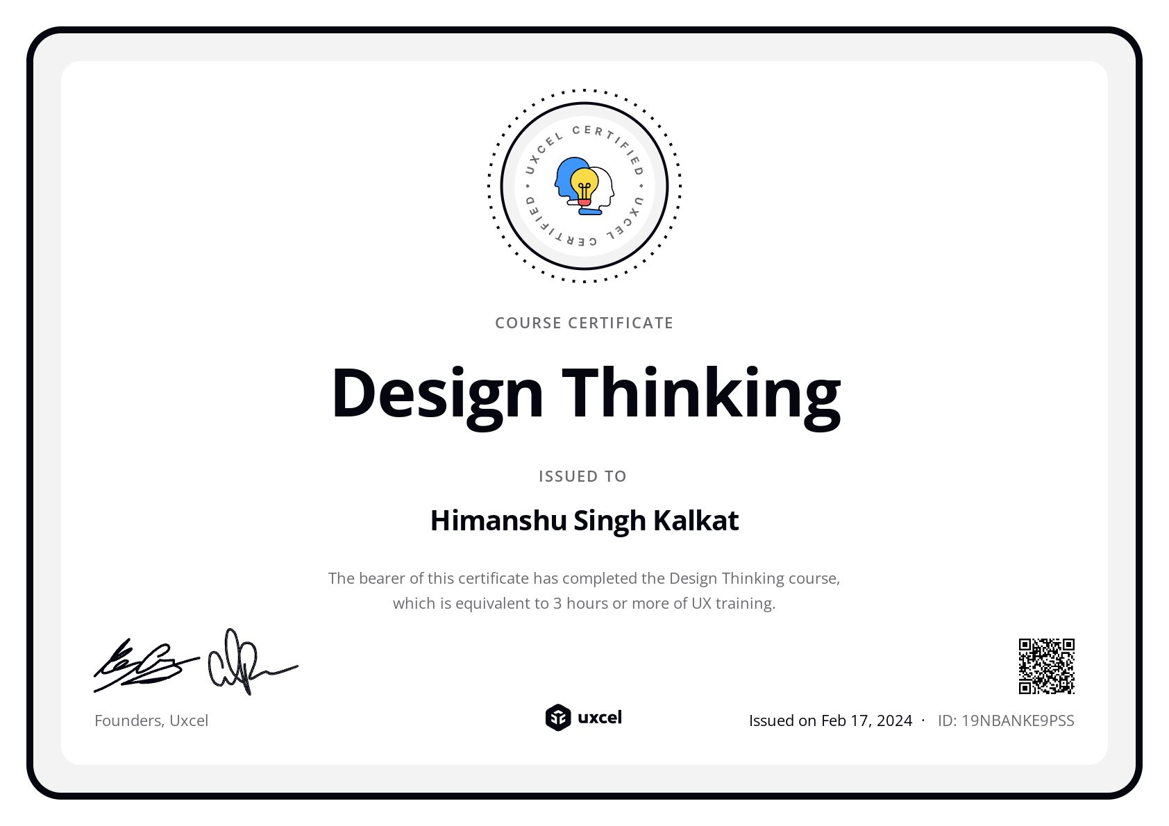 Himanshu Singh Kalkat's certificate